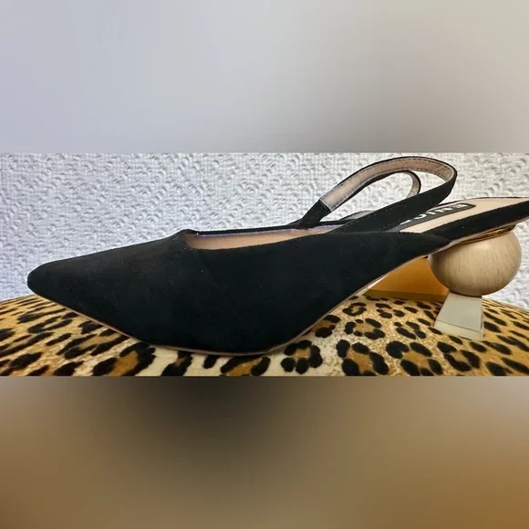 JACQUEMUS Ornamental-heel Suede Slingback Pumps In Black Size 39 / 8